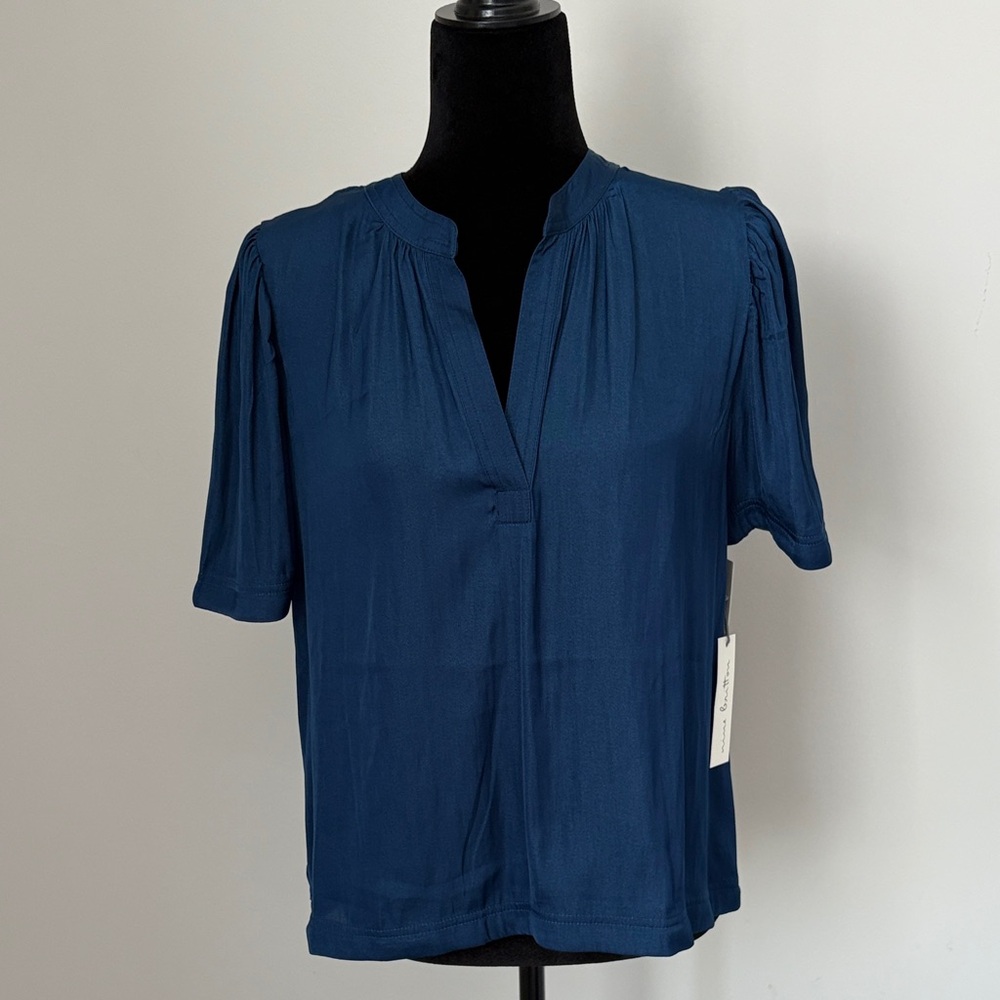Nine Britton Deep Blue Satin Blouse